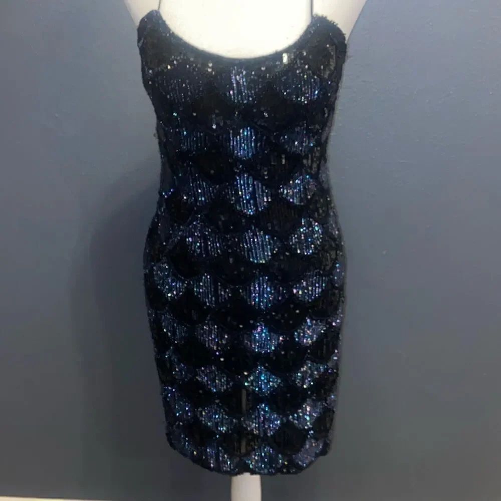 Adian Maddox Beaded sequins silk mini dress cocktail Ladies Size 0